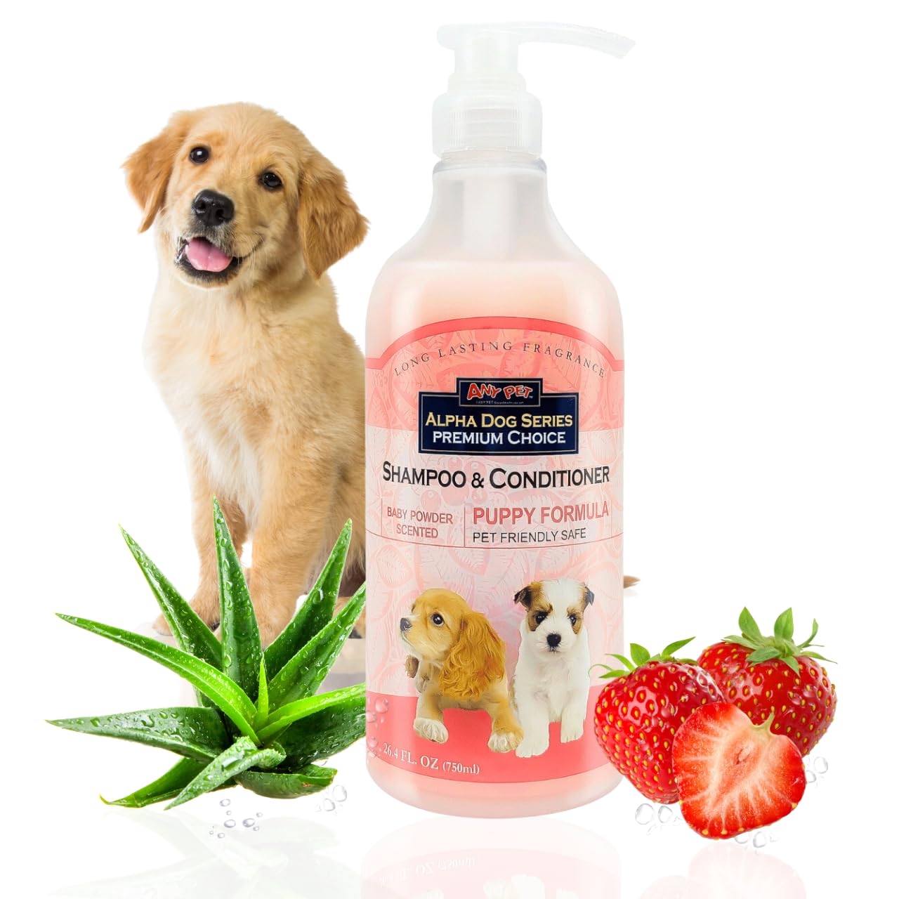 Alpha Dog Series Puppy Grooming Natural Dog Shampoo and Conditioner with Aloe Vera, pH balanced Shampoo for Dogs, Tear-Free, Moisturizing Dog Shampoo for Sensitive Skin - 26.4 Oz