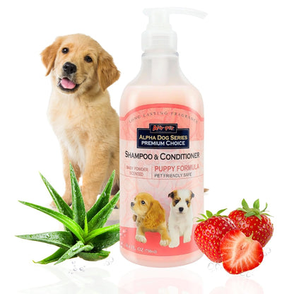 Alpha Dog Series Puppy Grooming Natural Dog Shampoo and Conditioner with Aloe Vera, pH balanced Shampoo for Dogs, Tear-Free, Moisturizing Dog Shampoo for Sensitive Skin - 26.4 Oz