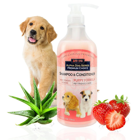 Alpha Dog Series Puppy Grooming Natural Dog Shampoo and Conditioner with Aloe Vera, pH balanced Shampoo for Dogs, Tear-Free, Moisturizing Dog Shampoo for Sensitive Skin - 26.4 Oz