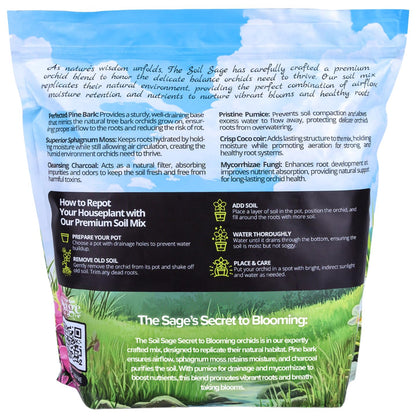 Soil Sage Premium Orchid Potting Mix - 5 qt. U.S.A. Made Orchid Soil Blend with Pine Bark, Sphagnum Moss, Charcoal, Coconut Coir, Pumice, & Mycorrhizae for Healthy Roots - Improved Drainage & Blooms