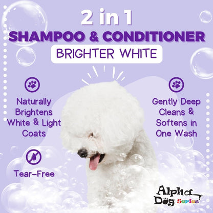Alpha Dog Series Bright White Natural Whitening Dog Shampoo and Conditioner for Dogs with Aloe Vera, pH Balanced Dog Shampoo and Conditioner Set, Tear-Free for Sensitive Skin 26.4 Oz (1 Pack)