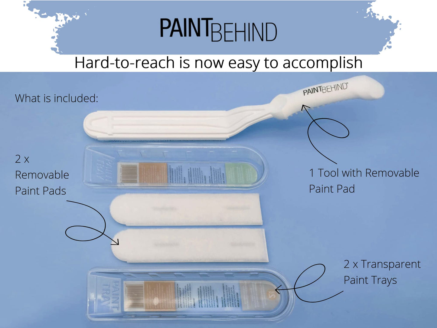 Paint Behind Toilet Tool Nylon Brush and Refill Bundle - Flat Paint Brush Set for Walls, Behind Toilet and Hard to Reach Areas - Painting Supplies for Home Interior Set