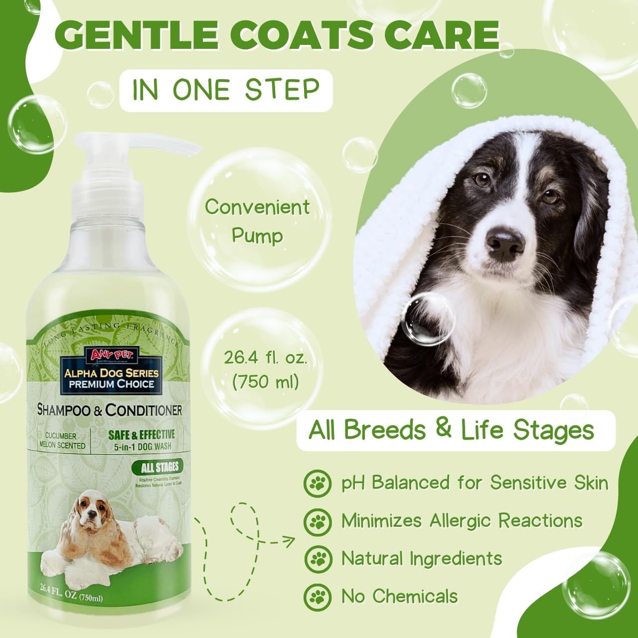 Alpha Dog Series All Stages Natural Dog Shampoo and Conditioner Set with Aloe Vera pH-Balanced Dog Grooming Shampoo and Conditioner for Dogs, Tear-Free Moisturizing Dog Shampoo, 26.4 Oz (Pack of 2)