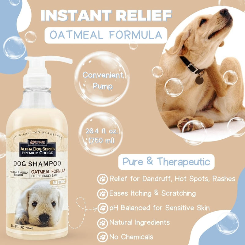 Alpha Dog Series All Natural Anti Itch Oatmeal Shampoo + Conditioner for Dogs | Hypoallergenic Soothing Relief for Dry, Itchy, Bitten or Allergy Damaged Skin (Pack of 2)