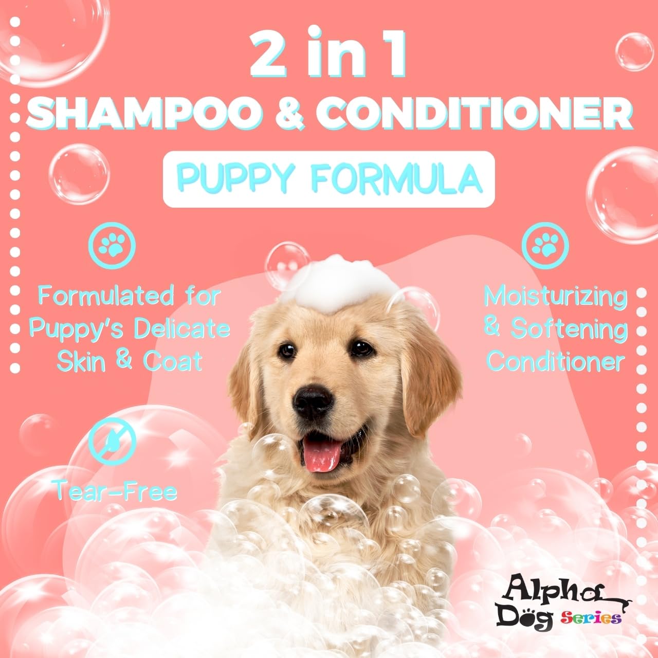 Alpha Dog Series Puppy Grooming Natural Dog Shampoo and Conditioner with Aloe Vera, pH Balanced Shampoo for Dogs, Tear-Free, Moisturizing Dog Shampoo for Sensitive Skin - 26.4 Oz (Pack of 2)