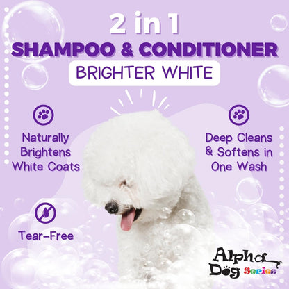 Alpha Dog Series Bright White Natural Whitening Dog Shampoo and Conditioner for Dogs with Aloe Vera, pH Balanced Dog Shampoo and Conditioner Set, Tear-Free for Sensitive Skin 26.4 Oz (Pack of 2)
