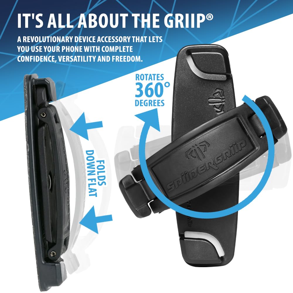 Mint Bucket Brands SpiiderGriip 360 Rotating Phone Grip – Flat-Fold Kickstand & Secure Strap – Works with iPhone, Android, Tablets & Cases – Comfortable & Durable