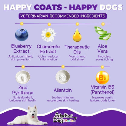 Alpha Dog Series Bright White Natural Whitening Dog Shampoo and Conditioner for Dogs with Aloe Vera, pH Balanced Dog Shampoo and Conditioner Set, Tear-Free for Sensitive Skin 26.4 Oz (1 Pack)