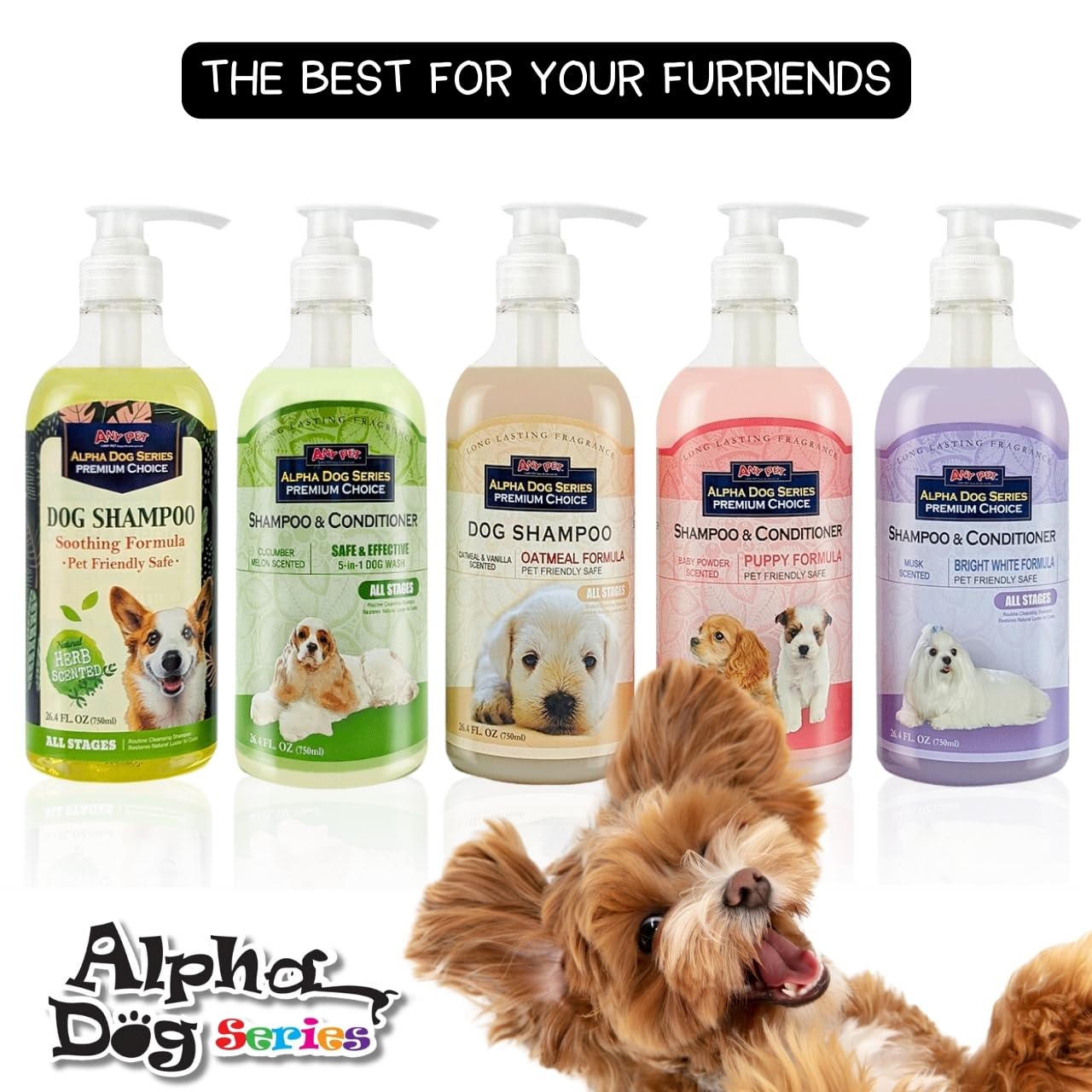 Alpha Dog Series All Stages Natural Dog Shampoo and Conditioner Set with Aloe Vera pH-Balanced Dog Grooming Shampoo and Conditioner for Dogs, Tear-Free Moisturizing Dog Shampoo, 26.4 Oz (Pack of 2)