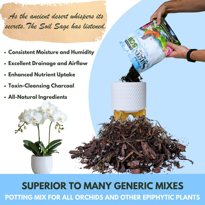 Soil Sage Premium Orchid Potting Mix - 5 qt. U.S.A. Made Orchid Soil Blend with Pine Bark, Sphagnum Moss, Charcoal, Coconut Coir, Pumice, & Mycorrhizae for Healthy Roots - Improved Drainage & Blooms
