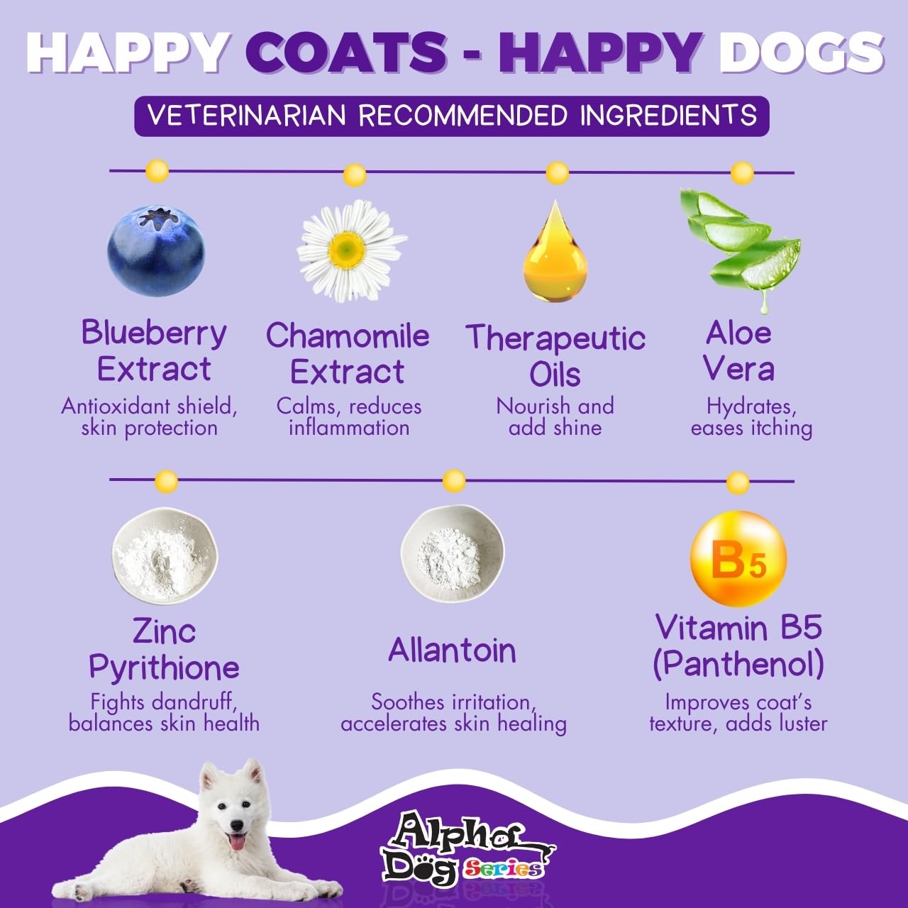 Alpha Dog Series Bright White Natural Whitening Dog Shampoo and Conditioner for Dogs with Aloe Vera, pH Balanced Dog Shampoo and Conditioner Set, Tear-Free for Sensitive Skin 26.4 Oz (Pack of 2)