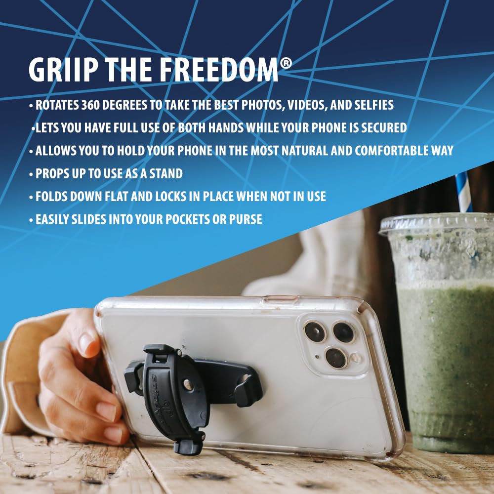 Mint Bucket Brands SpiiderGriip 360 Rotating Phone Grip – Flat-Fold Kickstand & Secure Strap – Works with iPhone, Android, Tablets & Cases – Comfortable & Durable