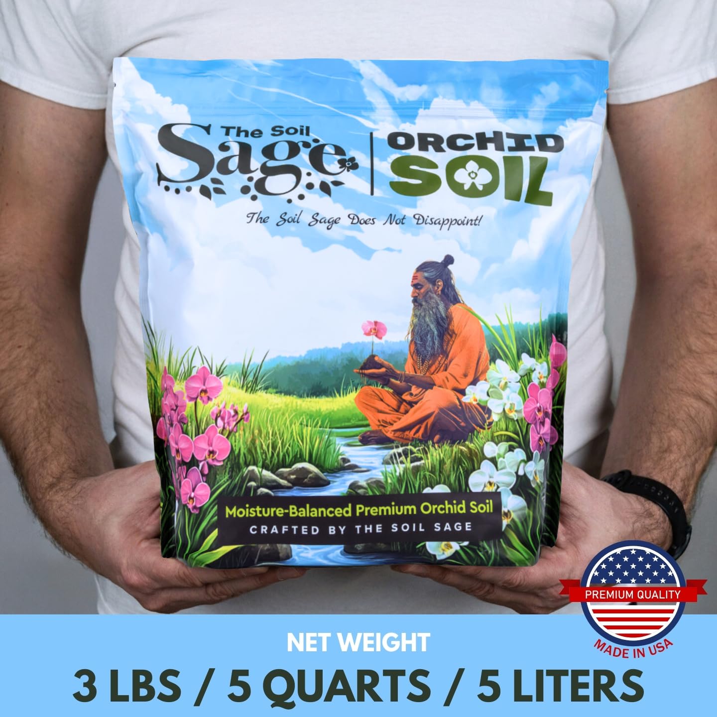 Soil Sage Premium Orchid Potting Mix - 5 qt. U.S.A. Made Orchid Soil Blend with Pine Bark, Sphagnum Moss, Charcoal, Coconut Coir, Pumice, & Mycorrhizae for Healthy Roots - Improved Drainage & Blooms