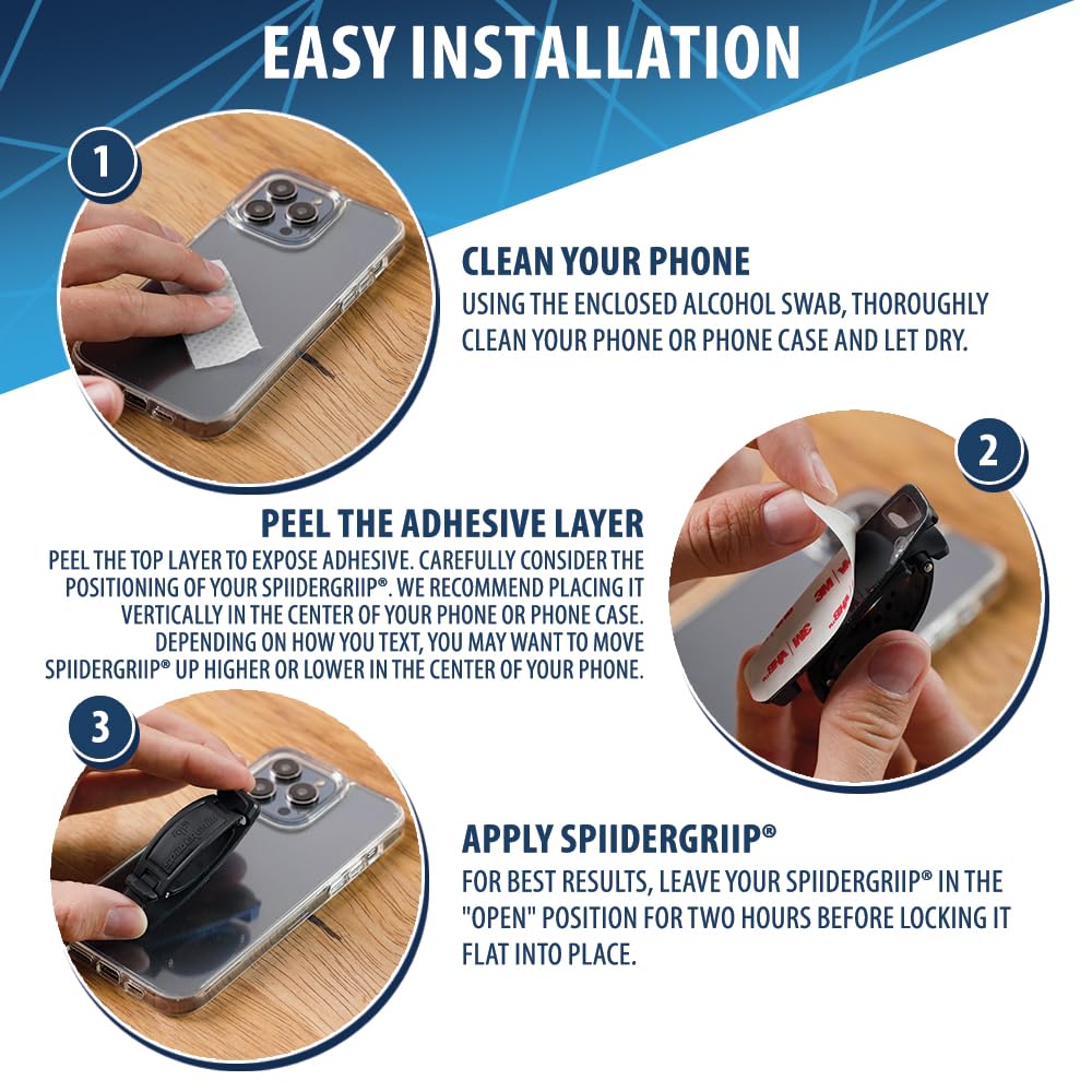 Mint Bucket Brands SpiiderGriip 360 Rotating Phone Grip – Flat-Fold Kickstand & Secure Strap – Works with iPhone, Android, Tablets & Cases – Comfortable & Durable