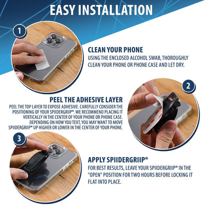 Mint Bucket Brands SpiiderGriip 360 Rotating Phone Grip – Flat-Fold Kickstand & Secure Strap – Works with iPhone, Android, Tablets & Cases – Comfortable & Durable