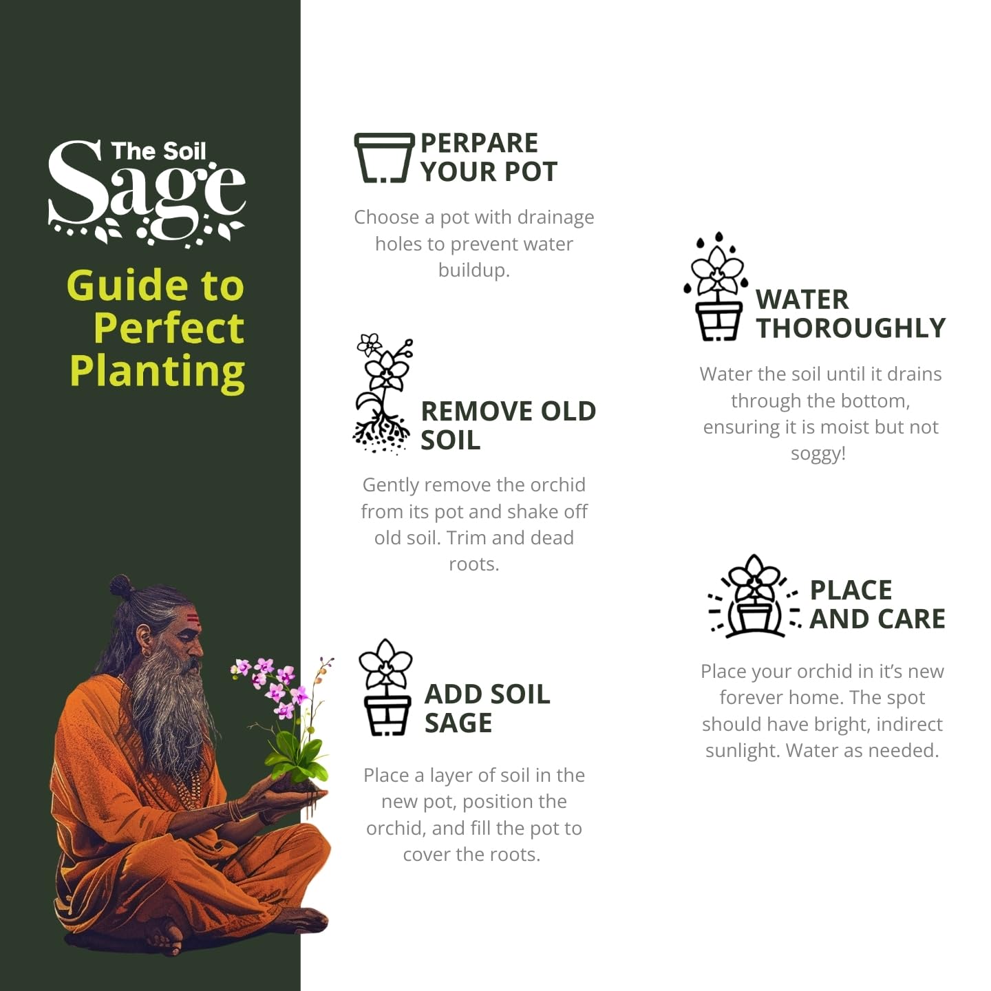 Soil Sage Premium Orchid Potting Mix - 5 qt. U.S.A. Made Orchid Soil Blend with Pine Bark, Sphagnum Moss, Charcoal, Coconut Coir, Pumice, & Mycorrhizae for Healthy Roots - Improved Drainage & Blooms