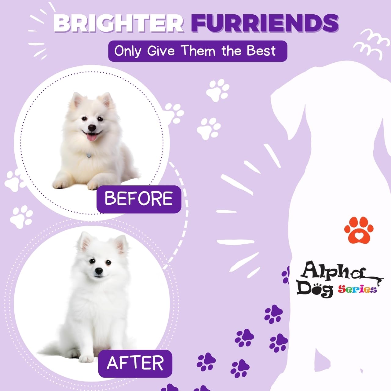 Alpha Dog Series Bright White Natural Whitening Dog Shampoo and Conditioner for Dogs with Aloe Vera, pH Balanced Dog Shampoo and Conditioner Set, Tear-Free for Sensitive Skin 26.4 Oz (Pack of 2)