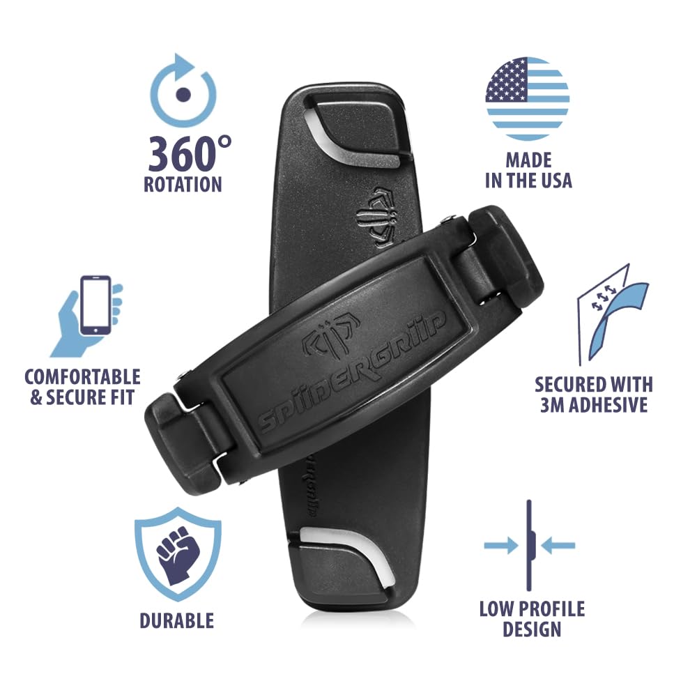Mint Bucket Brands SpiiderGriip 360 Rotating Phone Grip – Flat-Fold Kickstand & Secure Strap – Works with iPhone, Android, Tablets & Cases – Comfortable & Durable
