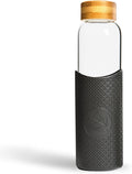 Neon Kactus - Hand Blown Borosilicate Glass Water Bottle with Bamboo Lid, Glass Bottles with Food-Grade Silicone Sleeve, Plastic-Free and Spill-Proof Reusable Water Bottle, Free Spirit, 550ml