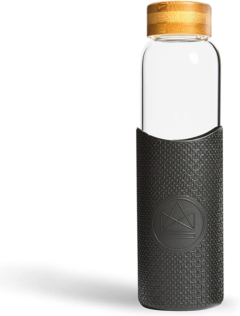 Neon Kactus - Hand Blown Borosilicate Glass Water Bottle with Bamboo Lid, Glass Bottles with Food-Grade Silicone Sleeve, Plastic-Free and Spill-Proof Reusable Water Bottle, Free Spirit, 550ml