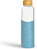 Neon Kactus - Hand Blown Borosilicate Glass Water Bottle with Bamboo Lid, Glass Bottles with Food-Grade Silicone Sleeve, Plastic-Free and Spill-Proof Reusable Water Bottle, Free Spirit, 550ml