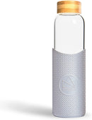 Neon Kactus - Hand Blown Borosilicate Glass Water Bottle with Bamboo Lid, Glass Bottles with Food-Grade Silicone Sleeve, Plastic-Free and Spill-Proof Reusable Water Bottle, Free Spirit, 550ml