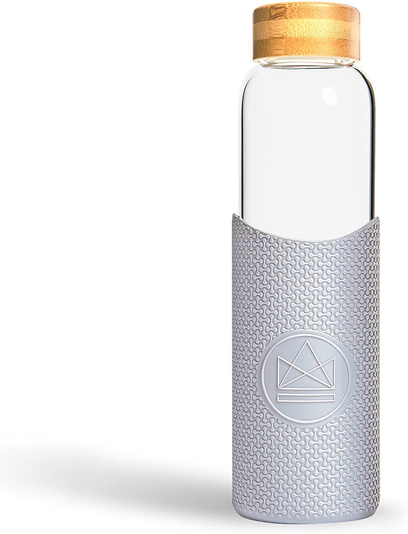Neon Kactus - Hand Blown Borosilicate Glass Water Bottle with Bamboo Lid, Glass Bottles with Food-Grade Silicone Sleeve, Plastic-Free and Spill-Proof Reusable Water Bottle, Free Spirit, 550ml